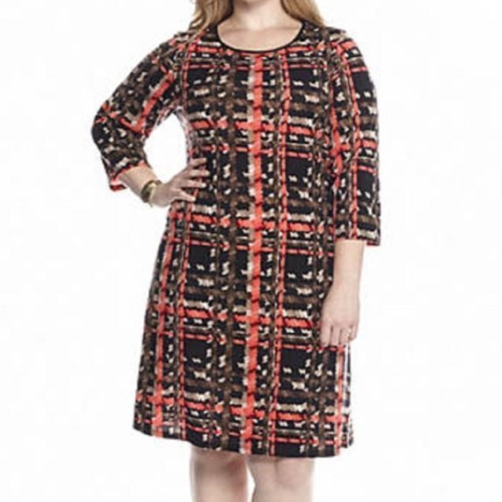 NWT 18W Tiana B Black, grey , coral shift dress